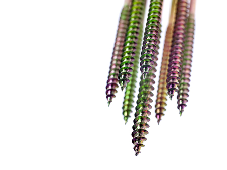 Metal screws isolated on white backgroundの写真素材