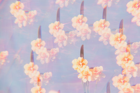 Flowers on a holographic background. The koleidoscope effect. soft focus.