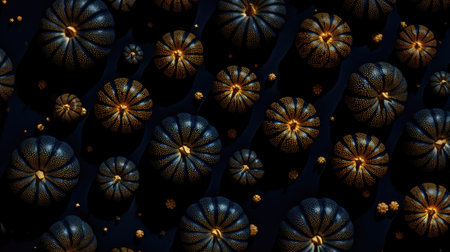 3d render of pumpkins on black background with gold sequinsの素材
