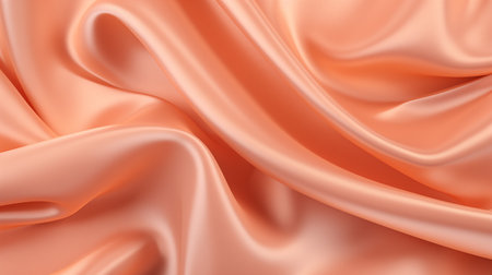 Closeup of rippled light peach color silk fabric. Background light peach. Copy space.の素材
