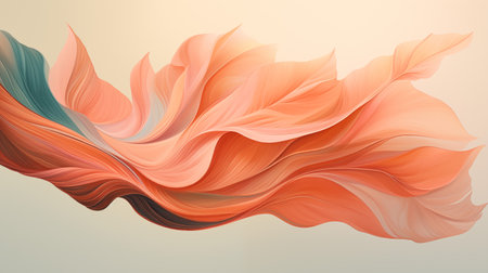 Abstract waves with orange and peach fuzz colors on a light background. Pattern with abstract leaves.の素材