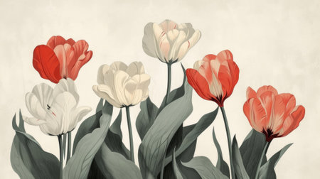 Tulip flowers on a light background. Floral illustration in vintage style.の素材