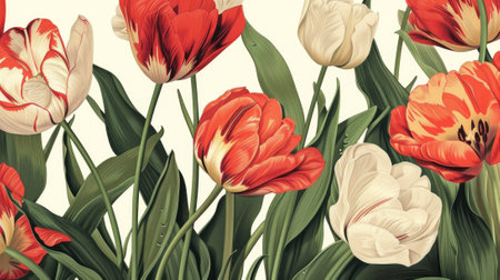 Tulip flowers on a light background. Floral illustration in vintage style.の素材