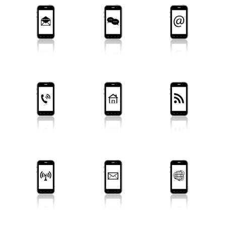 Smar-phone icons with contact signs and email icons on screenのイラスト素材