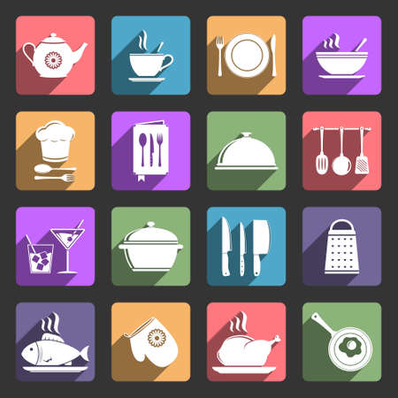 Food and kitchen icons with long shadowのイラスト素材