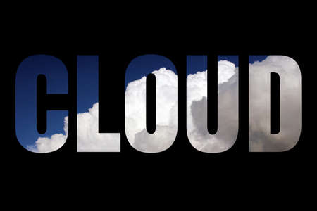 Word CLOUD combined with image of cumulus cloud on blue skyの写真素材