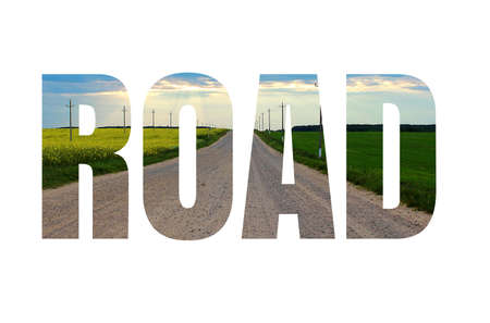 Word ROAD combined with image of country road in a fieldの写真素材