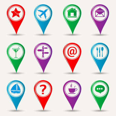 Set of map pointers for various services. Vector illustration.のイラスト素材