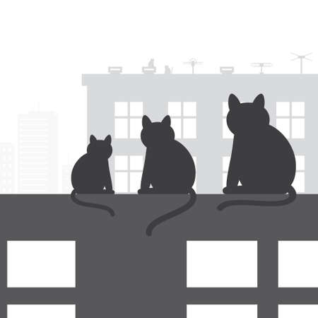 Cats sitting on roof and looking to city, vector illustrationのイラスト素材