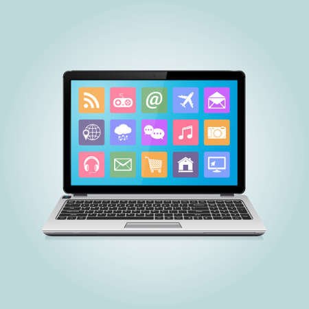 Modern business laptop with icons on the screenのイラスト素材