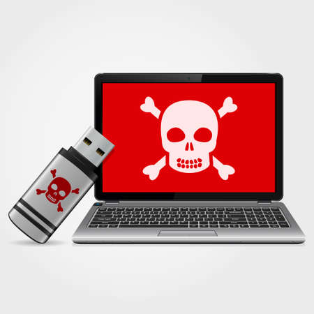 USB flash drive with laptop infected malware. Vector illustration.のイラスト素材