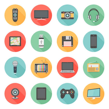 Technology and multimedia flat icons with long shadowのイラスト素材