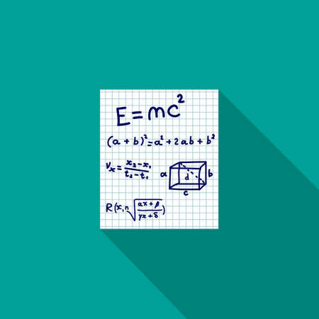 Notebook sheet with mathematical formulas. flat icon with long shadow.のイラスト素材