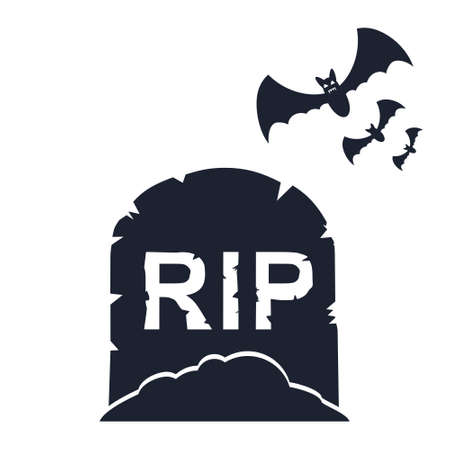 Gravestone with bats. Halloween background. illustration.のイラスト素材