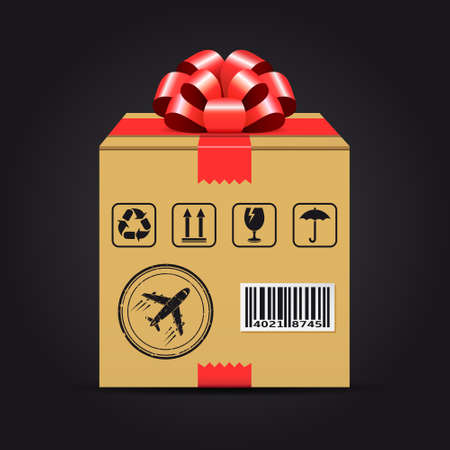 Shipping cardboard box with red bow.のイラスト素材