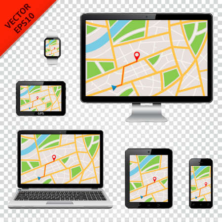 Digital devices with GPS map on screenのイラスト素材