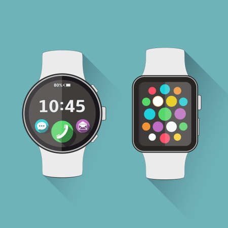 Flat modern and classic smart watch with long shadow. Vector illustration.のイラスト素材