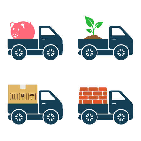 Commercial trucks icons. Delivery of various goods.のイラスト素材
