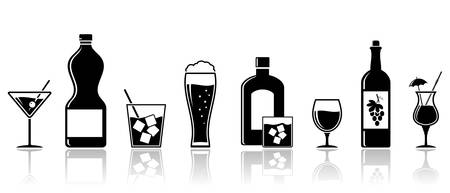 Alcohol drinks icons. Banner design. Cocktails, wine, whiskey, beer. Vector set.のイラスト素材