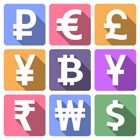 Currency flat icons setのイラスト素材