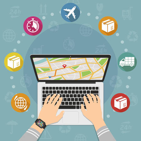 Flat design vector illustration concept for delivery service.のイラスト素材