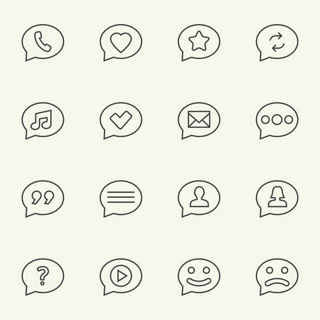 Symbols in speech bubbles icon set in thin line.のイラスト素材