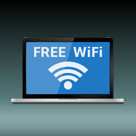 Laptop with free WiFi sign on displayのイラスト素材