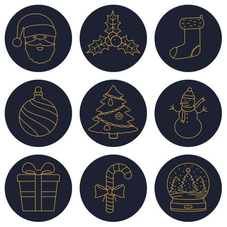 Set of vector thin line icons for Christmas and New Year holidaysのイラスト素材