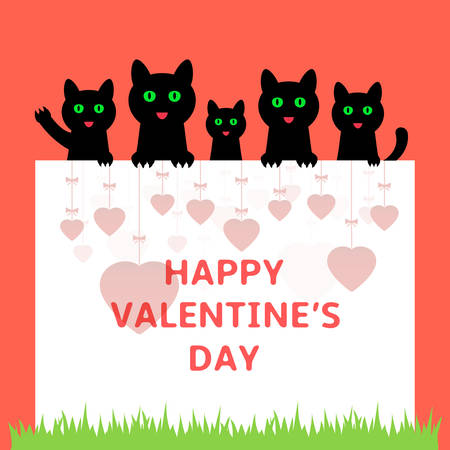 Cartoon kittens hiding behind paper. Happy Valentines day greeting card.のイラスト素材