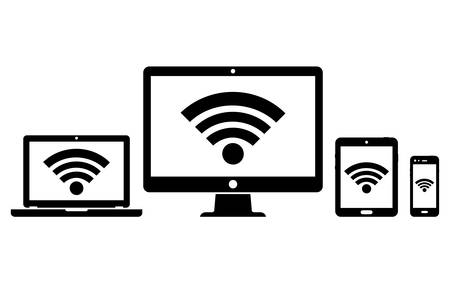 Digital devices with wifi internet connection symbol