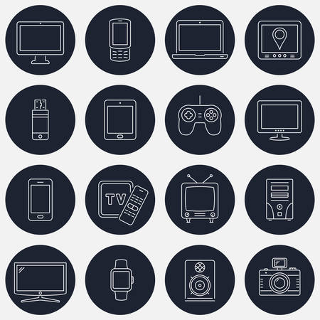 Set of thin line devices icons for mobile apps and web designのイラスト素材