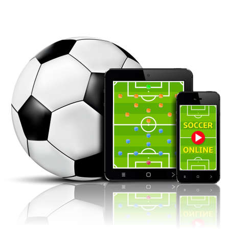 Live soccer online on mobile phone and tablet with team formationのイラスト素材