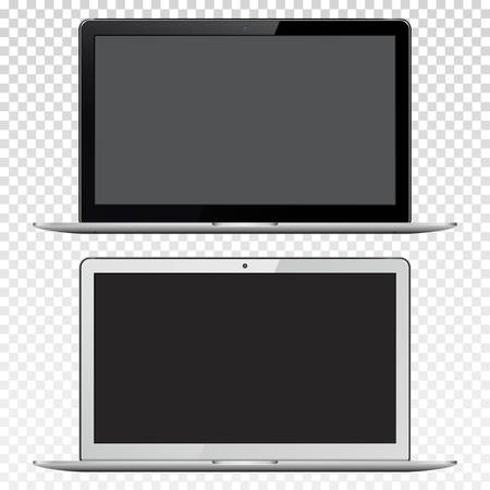 Black and white laptops isolated on transparent background. Vector illustration.のイラスト素材
