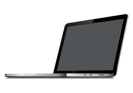 Laptop in angled position with blank screen isolated on white background - mockup templateのイラスト素材