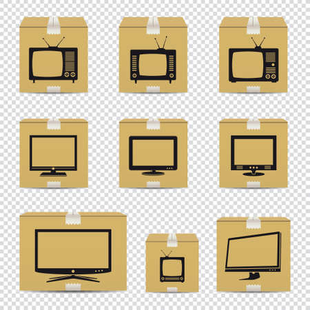 TV cardboard boxes isolated on transparent backgroundのイラスト素材