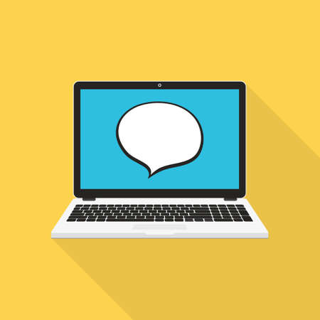 Laptop with speech bubble on the display, flat design vector illustrationのイラスト素材
