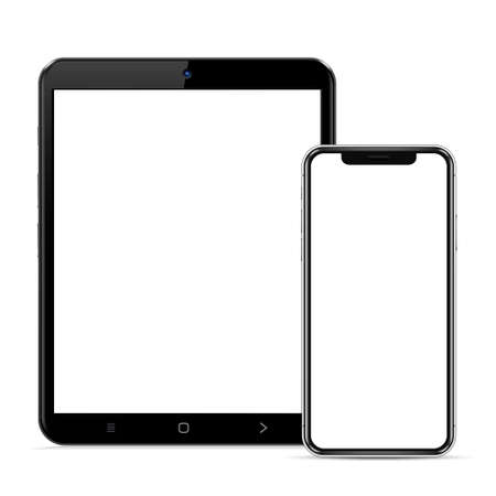 Modern devices mockups with blank screens. Tablet computer and smartphone. Vector illustrationのイラスト素材