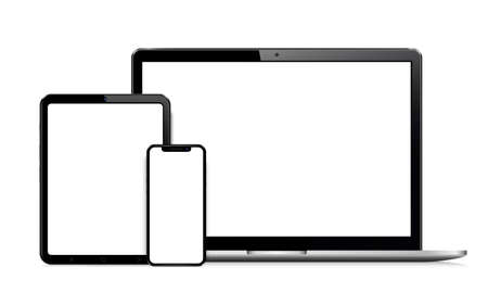 Responsive design laptop, tablet and smartphone screen. Vector illustration.のイラスト素材