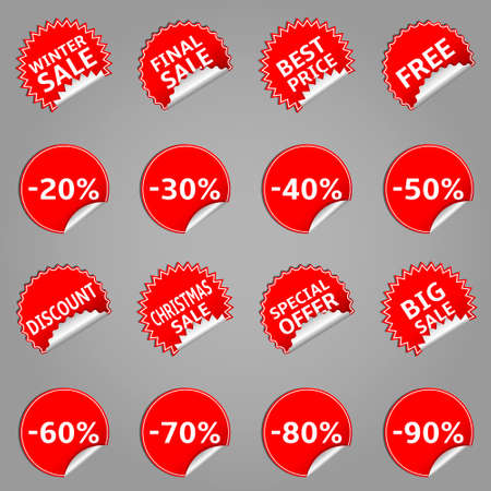 Set of red sale stickers. red sale banners, labels, tagsのイラスト素材