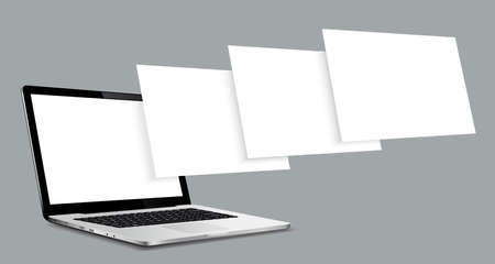 Laptop computer mockup with blank wireframing pages. Concept for showcasing web-design projects.のイラスト素材
