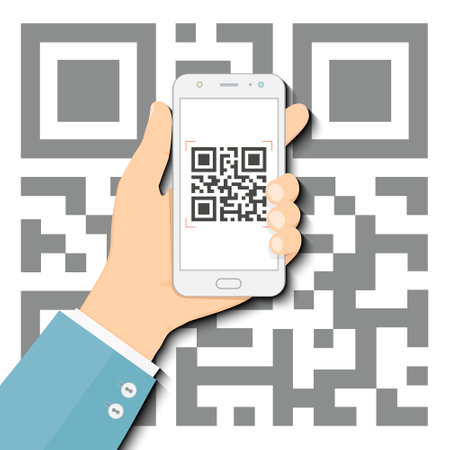 Hand using mobile smart phone scan Qr codeのイラスト素材