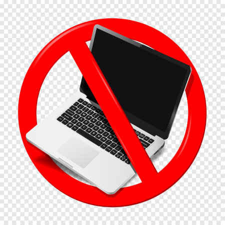 No laptop sign, forbidden laptop sign on transparent backgroundのイラスト素材