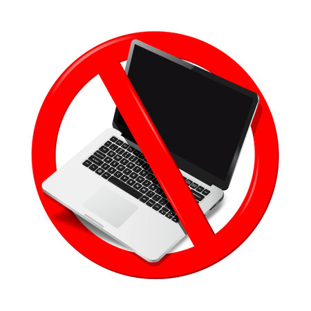 No Laptop - prohibition sign isolated over white.のイラスト素材