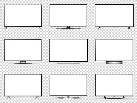 Realistic tv set with blank screen isolated on transparent background. Detailed and realistic televisions mockup. Vector illustration.のイラスト素材