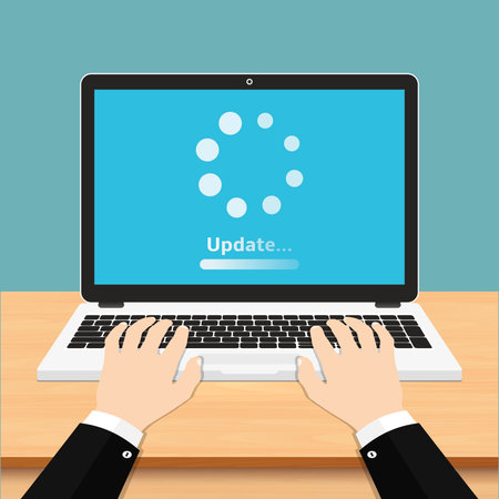 System software update concept. Loading process on laptop screen. Vector illustration.のイラスト素材