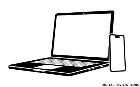 Responsive design laptop computer and smart phone screen icon. Vector illustration.のイラスト素材