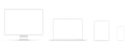 PC Monitor, Laptop, Tablet, Smartphone in white color. Vector illustration.のイラスト素材