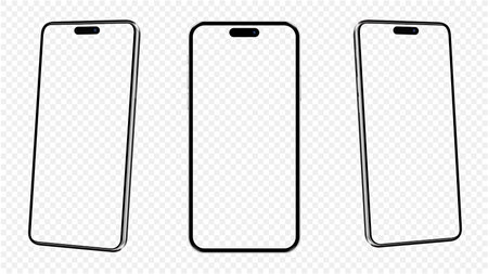 Black mobile phone mockup with transparent screen, isolated on transparent background. Vector illustration.のイラスト素材