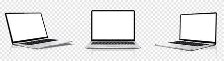 Modern laptop mockup, isolated on transparent background. Vector illustration.のイラスト素材