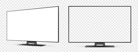 Mockup of smart TV. Front and side view with white empty screen on transparent background. Vector illustration.のイラスト素材